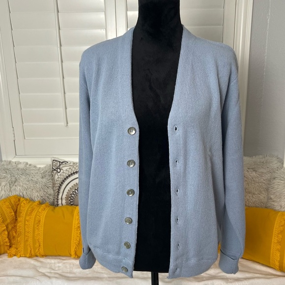 Heather Soft Blue Cardigan Lord Jeff 100% Orlon Sweater – 1960s-1970s - Picture 9 of 15